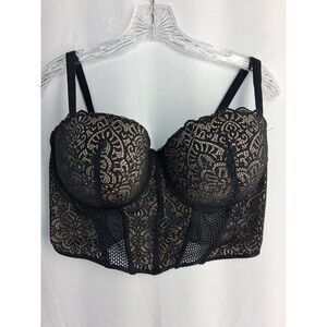 ADORE ME Black Shelly Push Up Halter Lace Bustier SZ 38DD Lingerie Sexy Corset